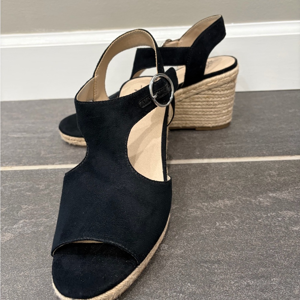 Life Stride Black Wedges with Espadrille Heel